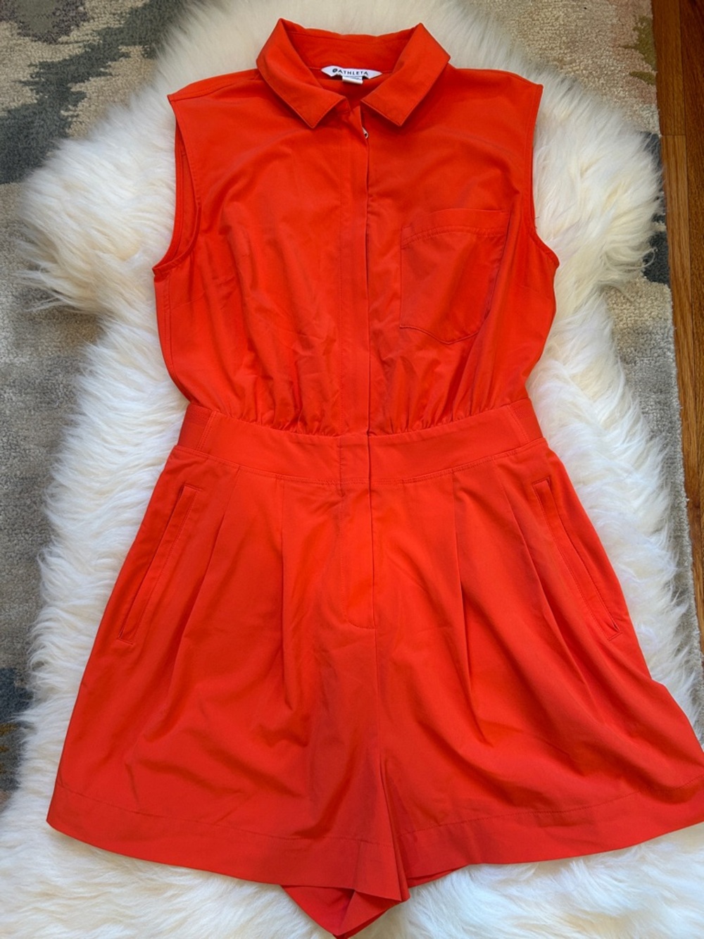 Athleta Bright Orange Sleeveless Collared Romper